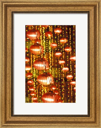 Framed Beijing Hotel Lobby and Red Chinese Lanterns, China Print