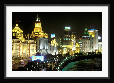 Framed View of the Bund Area Illuminated at Night, Shanghai, China Print