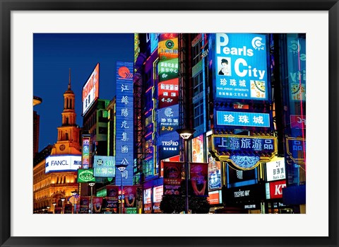 Framed neon signs along the shopping and business center at night, Nanjing Road, Shanghai, China Print
