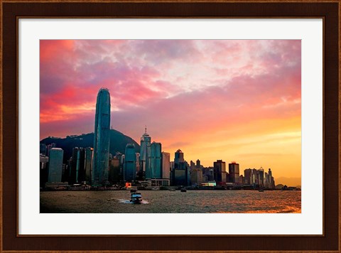 Framed Victoria Peak as seen from a boat in Victoria Harbor, Hong Kong, China Print