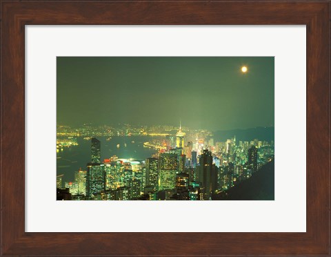 Framed City Lights at Twilight From Victoria Peak, Central District, Hong Kong, China Print