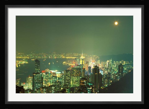 Framed City Lights at Twilight From Victoria Peak, Central District, Hong Kong, China Print