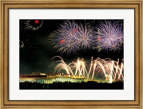 Framed China, Beijing, Fireworks over Tienanmen Square Print