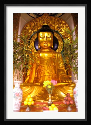 Framed Golden Buddha in Sha Tin Cemetery, Hong Kong, China Print