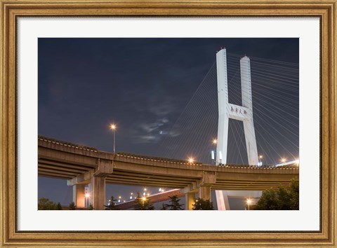 Framed Full Moon Rises Above Nanpu Bridge over Huangpu River, Shanghai, China Print