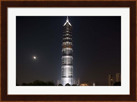 Framed Full Moon Rises Behind Jin Mao Tower in Pudong Economic Zone, Shanghai, China Print