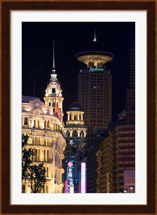 Framed Radisson Hotel and Neon-Lit Shopping District along Nanjing Road, Shanghai, China Print
