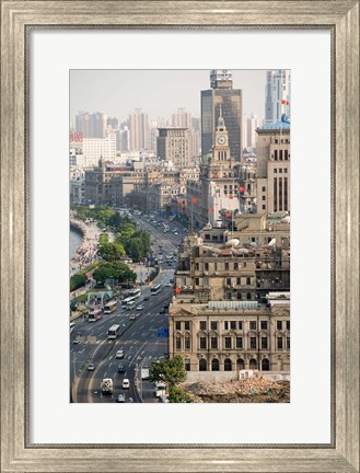 Framed View of the Bund District Along Huangpu River, Shanghai, China Print