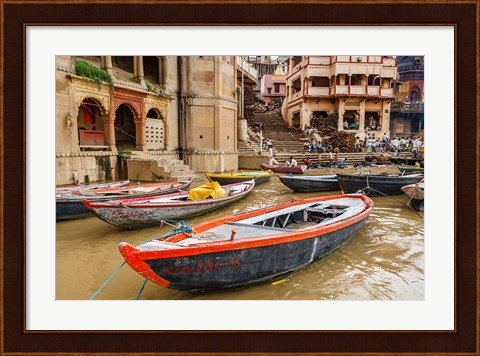Framed Boats on River Ganges, Varanasi, India Print