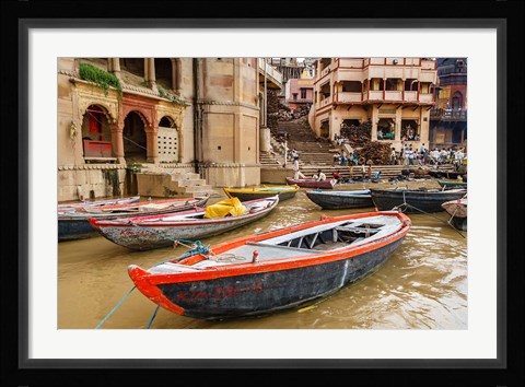 Framed Boats on River Ganges, Varanasi, India Print