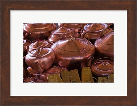 Framed Copper kettles, Lijiang Market, Lijiang, Yunnan Province, China Print