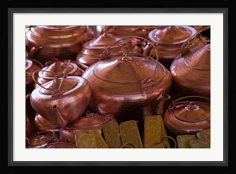 Framed Copper kettles, Lijiang Market, Lijiang, Yunnan Province, China Print