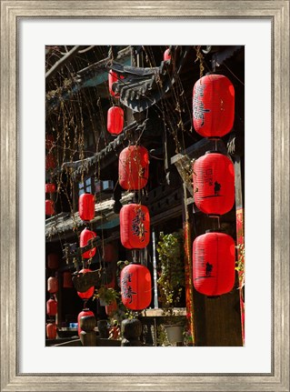 Framed Old Town red lanterns outside restaurants, Xinhua Jie Street, Lijiang, Yunnan Province, China Print