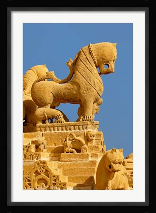 Framed Carved figures on Jain Temple, Jaisalmer, India Print