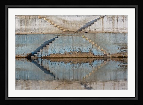 Framed Steps mirrored on small lake, Jodhpur, India Print