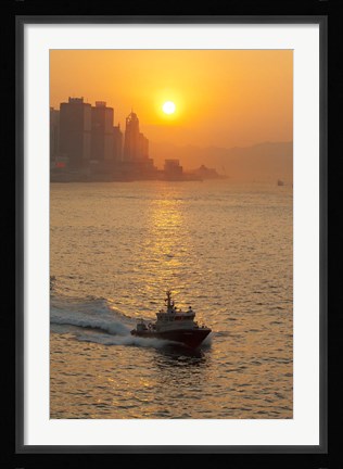 Framed Sunset view from Victoria Harbor and Kowloon, Hong Kong, China Print