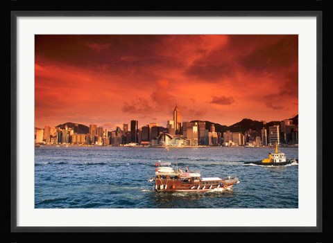 Framed Hong Kong Harbor at Sunset, Hong Kong, China Print