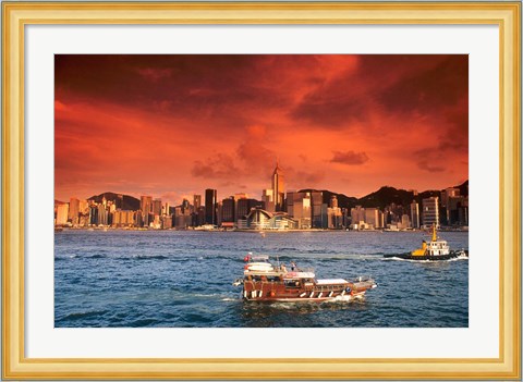 Framed Hong Kong Harbor at Sunset, Hong Kong, China Print