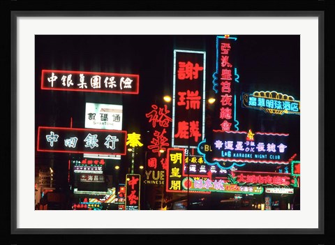 Framed Neon Lights on Nathan Road, Hong Kong, China Print