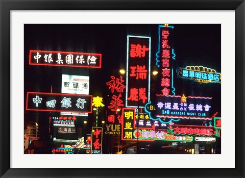 Framed Neon Lights on Nathan Road, Hong Kong, China Print