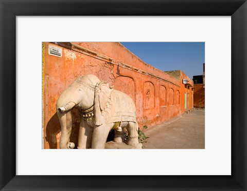 Framed Old Temple with Stone Elephant, Downtown Center of the Pink City, Jaipur, Rajasthan, India Print