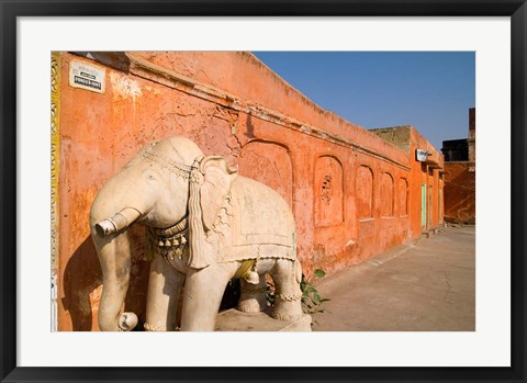 Framed Old Temple with Stone Elephant, Downtown Center of the Pink City, Jaipur, Rajasthan, India Print