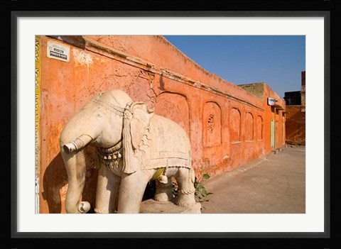 Framed Old Temple with Stone Elephant, Downtown Center of the Pink City, Jaipur, Rajasthan, India Print