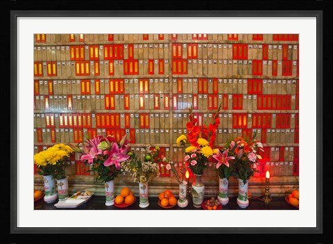 Framed Flowers at Man Mo Buddhist Temple, Hong Kong Print
