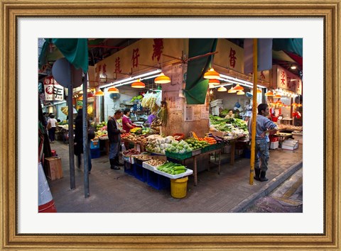 Framed Street Market Vegetables, Hong Kong, China Print
