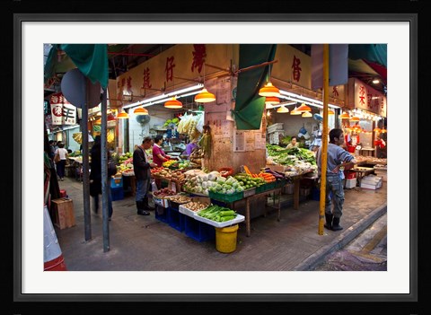 Framed Street Market Vegetables, Hong Kong, China Print