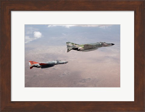 Framed Two QF-4E Phantom II drones in formation over the New Mexico desert Print