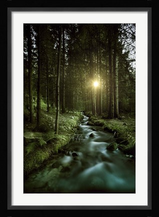 Framed Sunset over Small Stream, Pirin National Park, Bulgaria Print