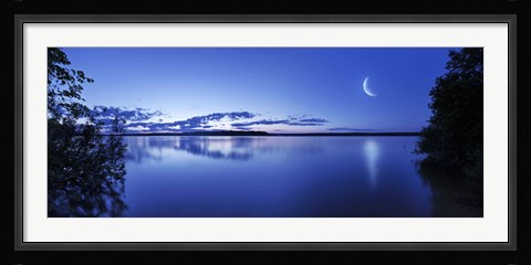 Framed Moon rising over tranquil lake against moody sky, Mozhaisk, Russia Print