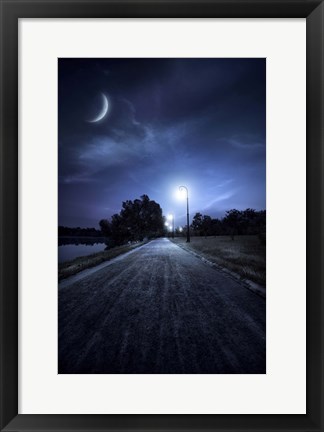 Framed road in a park at night against moon and moody sky, Moscow, Russia Print