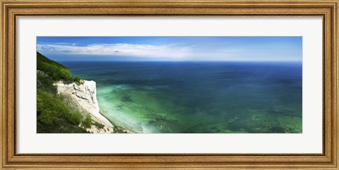 Framed Aerial view of chalk mountain and sea, Mons Klint cliffs, Denmark Print