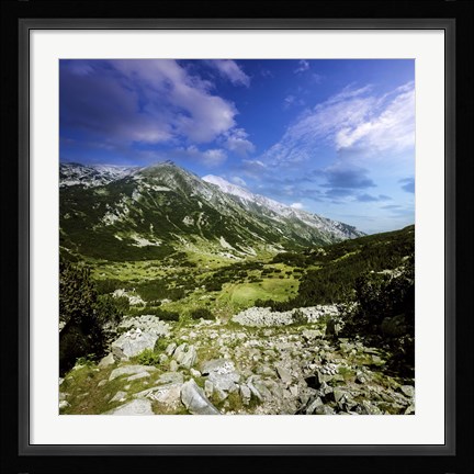 Framed green valley through Pirin Mountains, Pirin National Park, Bulgaria Print