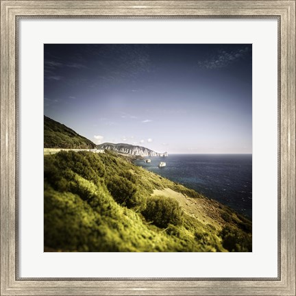 Framed Aerial view of sea and mountains, Nebida, Sardinia, Italy Print