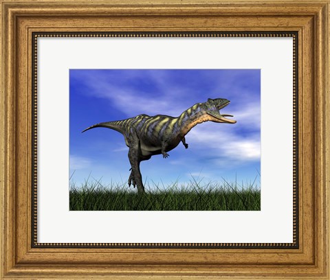 Framed Aucasaurus dinosaur running in the grass Print