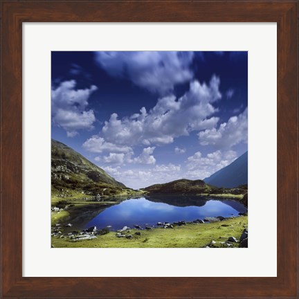 Framed Blue lake in the Pirin Mountains over tranquil clouds, Pirin National Park, Bulgaria Print