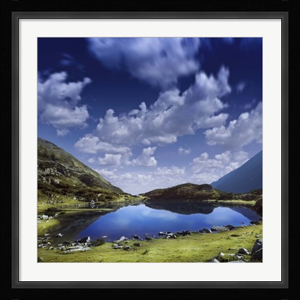Framed Blue lake in the Pirin Mountains over tranquil clouds, Pirin National Park, Bulgaria Print