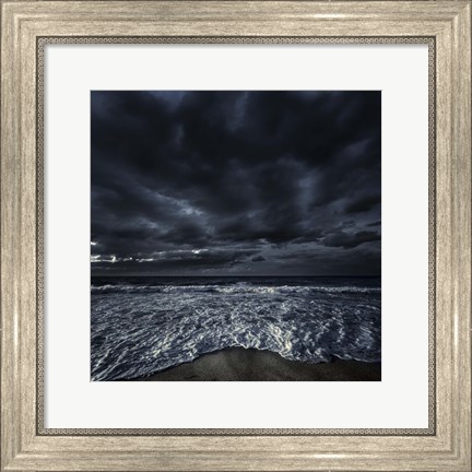 Framed Rough seaside against stormy clouds, Hersonissos, Crete, Greece Print
