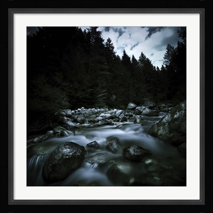 Framed Small river flowing over stones covered with moss, Pirin National Park, Bulgaria Print