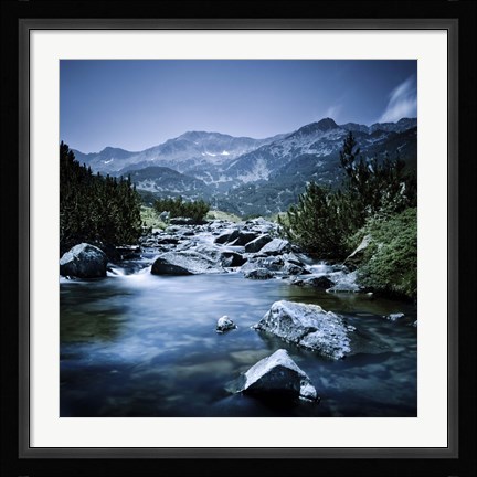 Framed Small river flowing through the mountains of Pirin National Park, Bulgaria Print