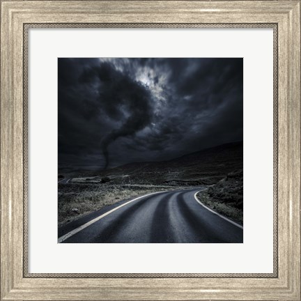 Framed Tornado near a winding road in the mountains, Crete, Greece Print