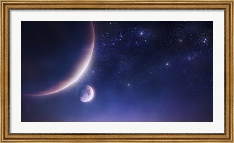 Framed Two planets against a starry sky Print