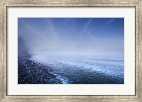 Framed Misty seaside in the evening, Mons Klint cliffs, Denmark Print