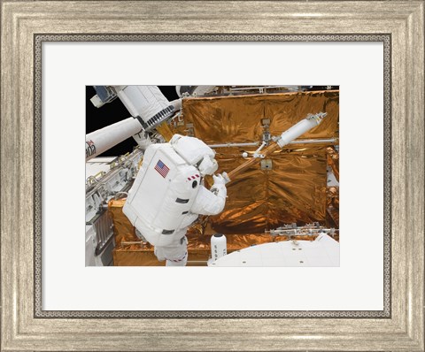 Framed Astronaut works with the Hubble Space Telescope in the cargo bay of Atlantis Print