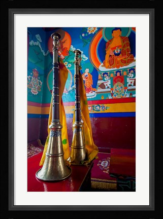 Framed Ceremonial horns at Shey Palace, Ledakh, India Print