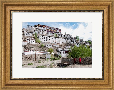 Framed Monks standing in front of the Thiksey Monastery, Leh, Ledakh, India Print