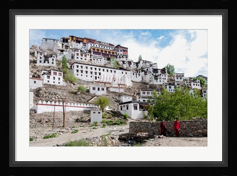 Framed Monks standing in front of the Thiksey Monastery, Leh, Ledakh, India Print